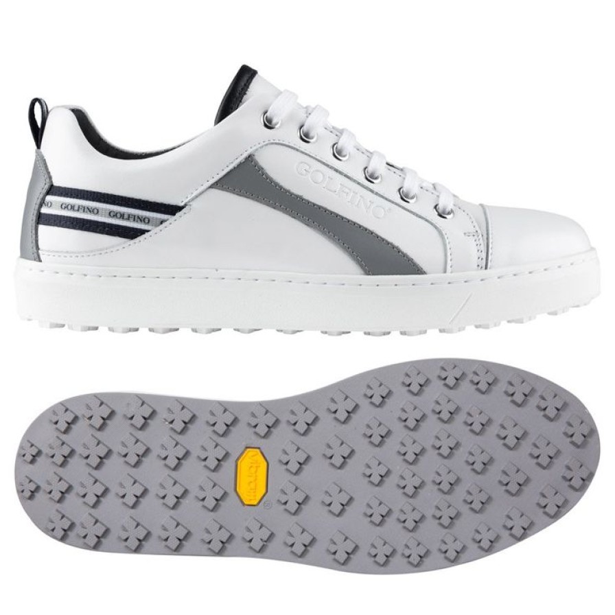 Chaussures Golfino Chaussures De Golf Femme | Chaussures Sans Crampons Golfino Lea Blanc Gris