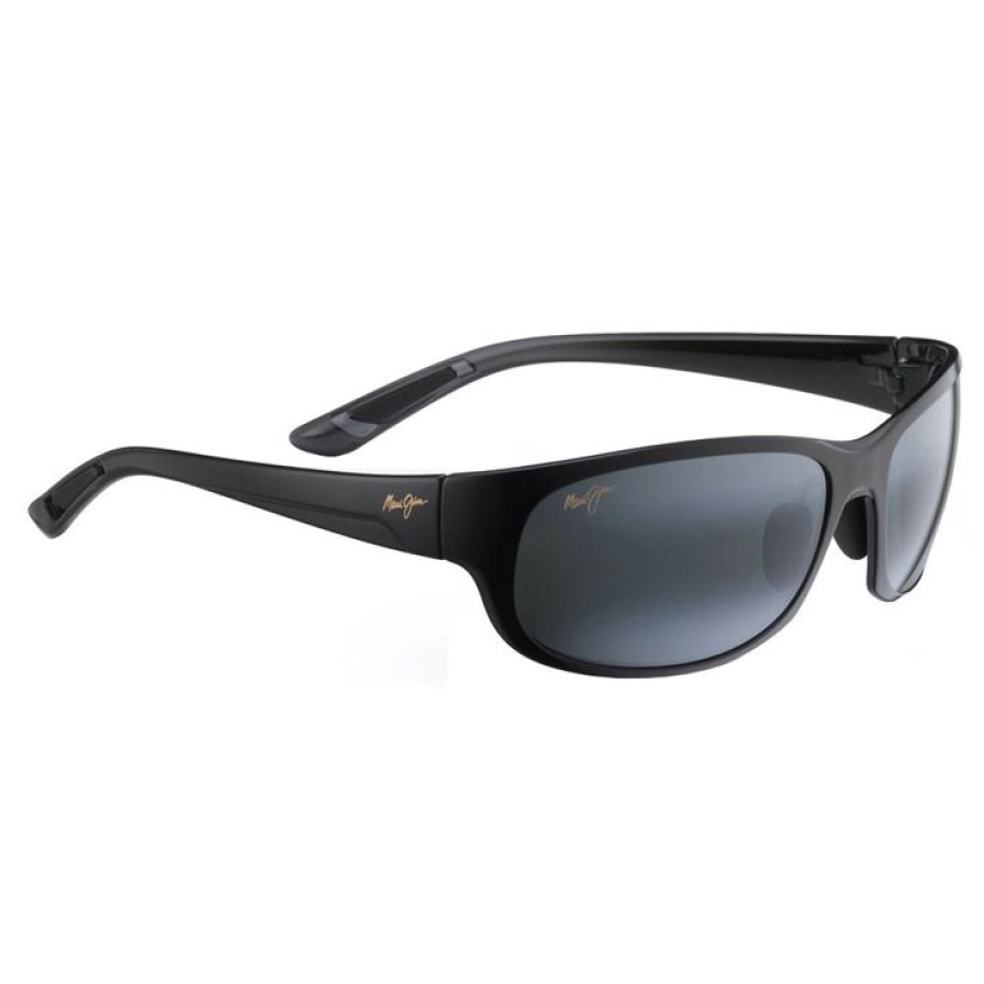 Accessoires Maui Jim Lunettes De Soleil | Lunettes De Soleil Maui Jim Twin Falls Noir Brillant Gris Neutre