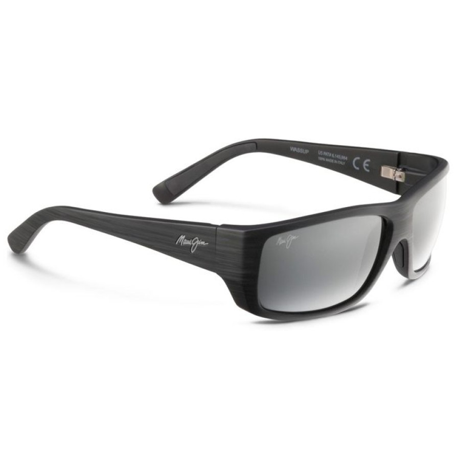 Accessoires Maui Jim Lunettes De Soleil | Lunettes De Soleil Maui Jim Wassup Gris Mat Grain De Bois Noir Gris Neutre